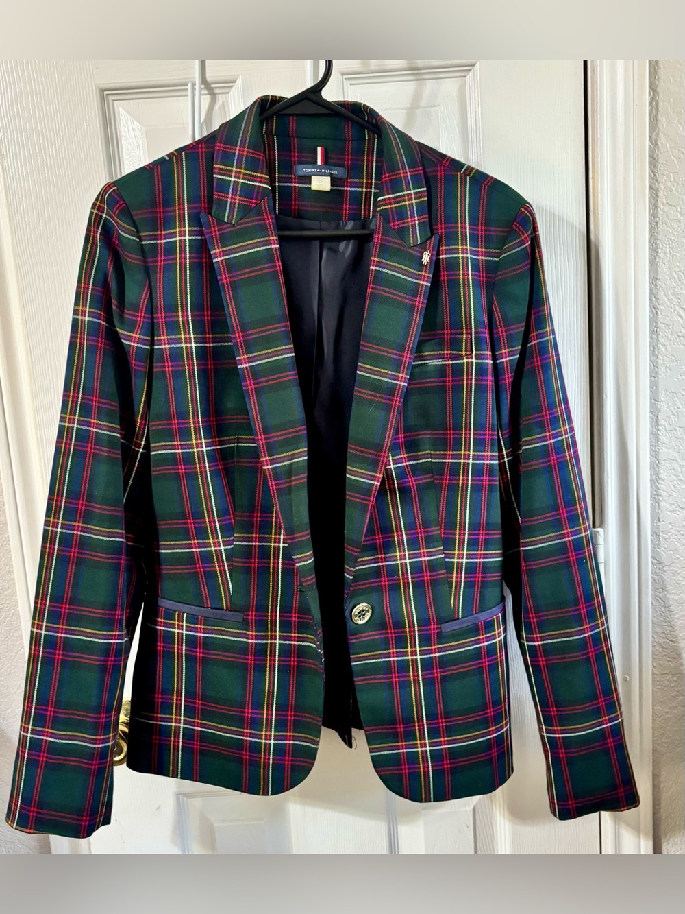 Tommy Hilfiger Women’s Green Plaid Preppy Blazer